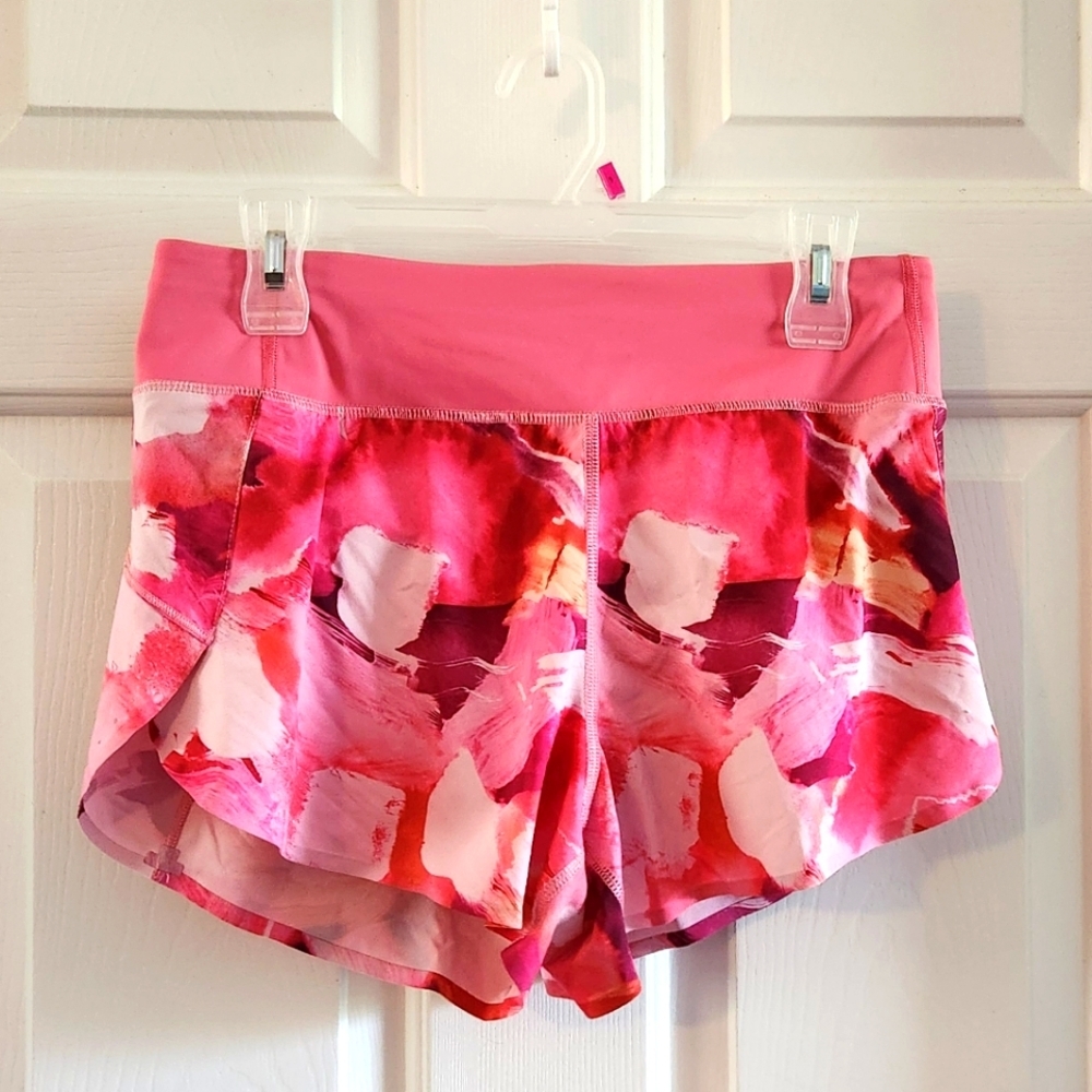 Athleta Run With It Pink Watercolor Floral Athletic Running Shorts